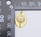 18K Gold Filled Cubic Zirconia Micro Pave Dandelion On Oval Shape Pendant, Dandelion Charm, Necklace Bracelet Charm Pendant, 23x14mm, CP1464